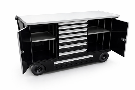 60" Aluminum Pit Cart 6 Drawer with Belly - Black
